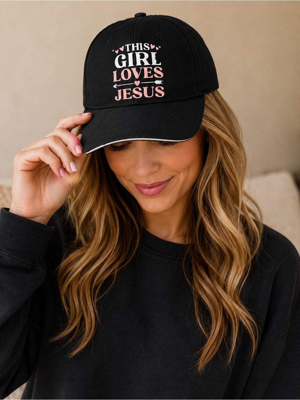 This Girl Loves Jesus Embroidered Cotton Baseball Cap